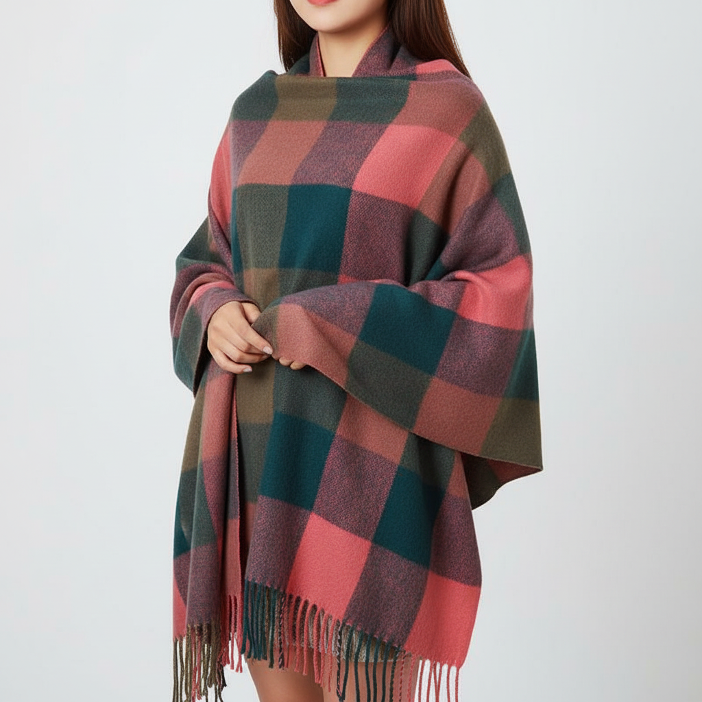 Evrina | Écharpe en cachemire à carreaux de luxe – châle d'hiver doux et confortable pour femme