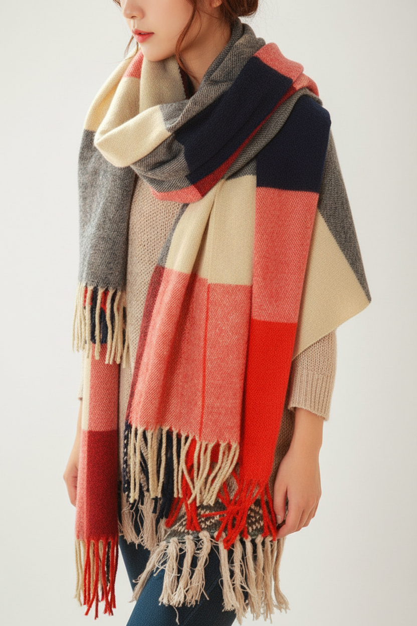Evrina | Écharpe en cachemire à carreaux de luxe – châle d'hiver doux et confortable pour femme