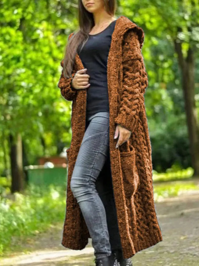 Avalina | Gilet long à capuche en maille pour femme – Pull long et chaud d'hiver pour femme