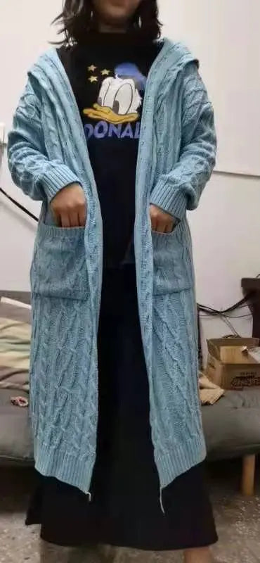 Avalina | Gilet long à capuche en maille pour femme – Pull long et chaud d'hiver pour femme