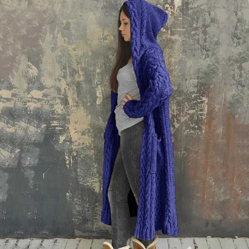 Avalina | Gilet long à capuche en maille pour femme – Pull long et chaud d'hiver pour femme