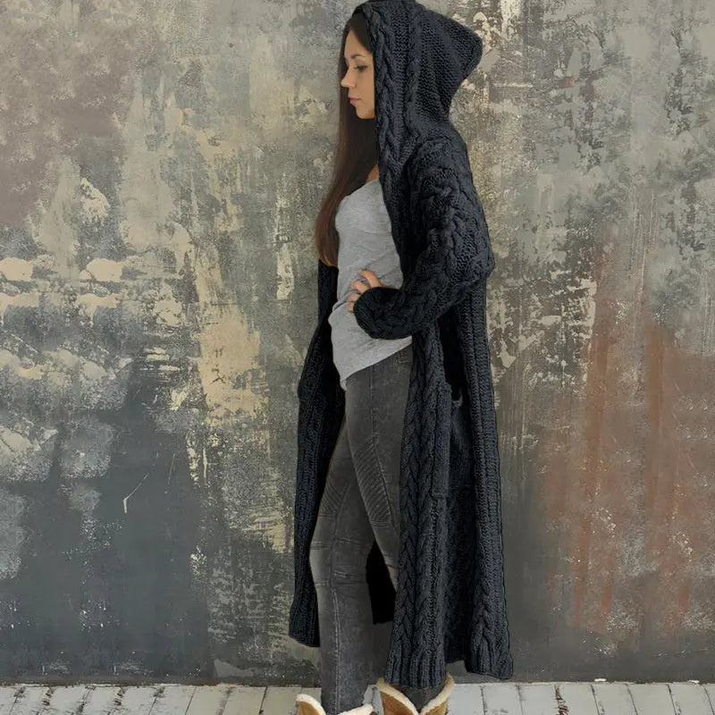 Avalina | Gilet long à capuche en maille pour femme – Pull long et chaud d'hiver pour femme