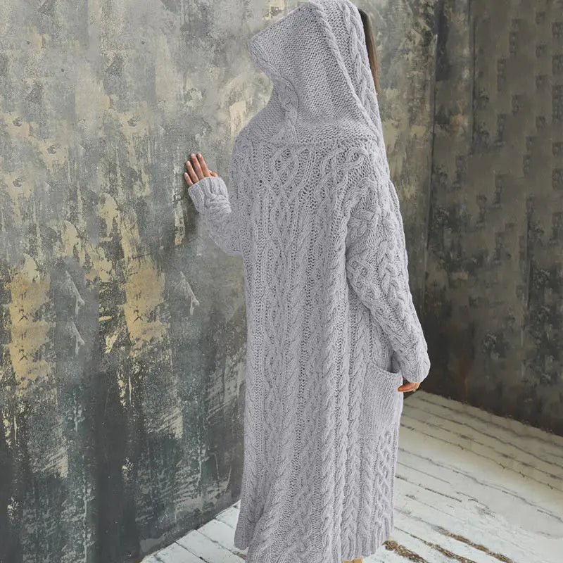 Avalina | Gilet long à capuche en maille pour femme – Pull long et chaud d'hiver pour femme