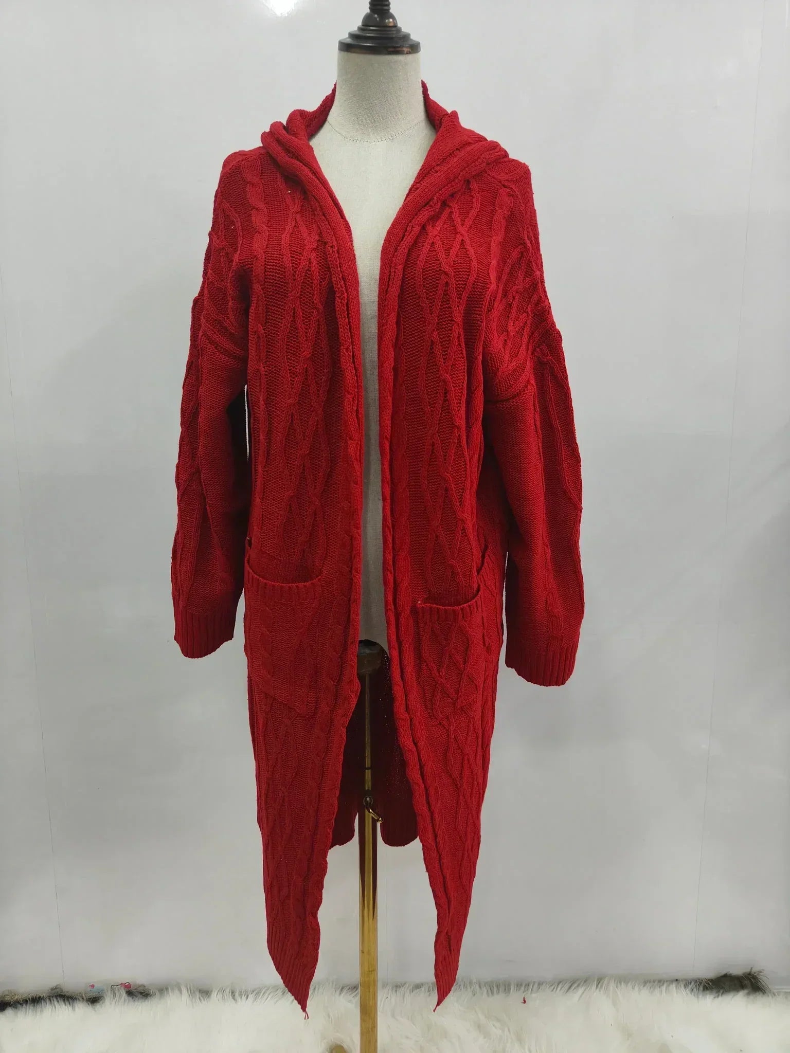 Avalina | Gilet long à capuche en maille pour femme – Pull long et chaud d'hiver pour femme