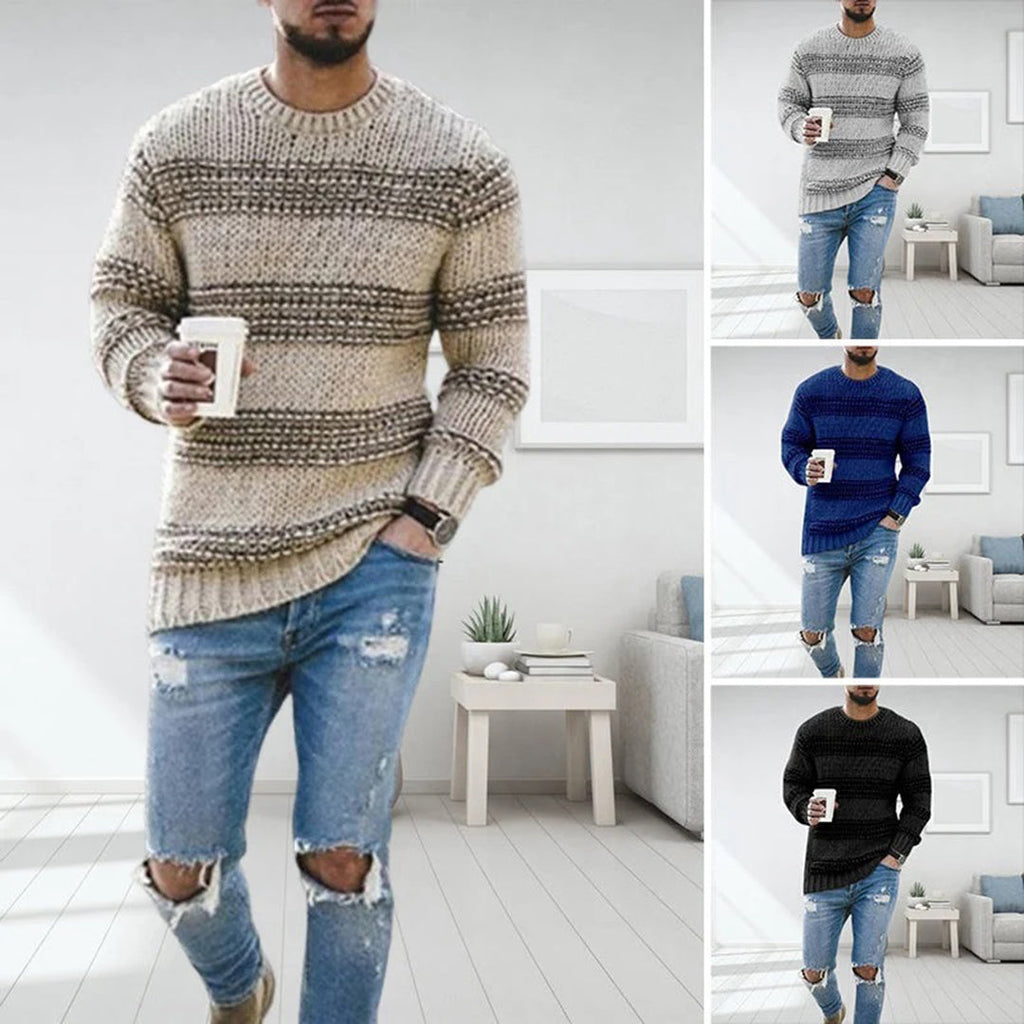 Maelor | Dikke gebreide trui voor heren – gestreept patroon, warme wintertrui, casual en comfortabel