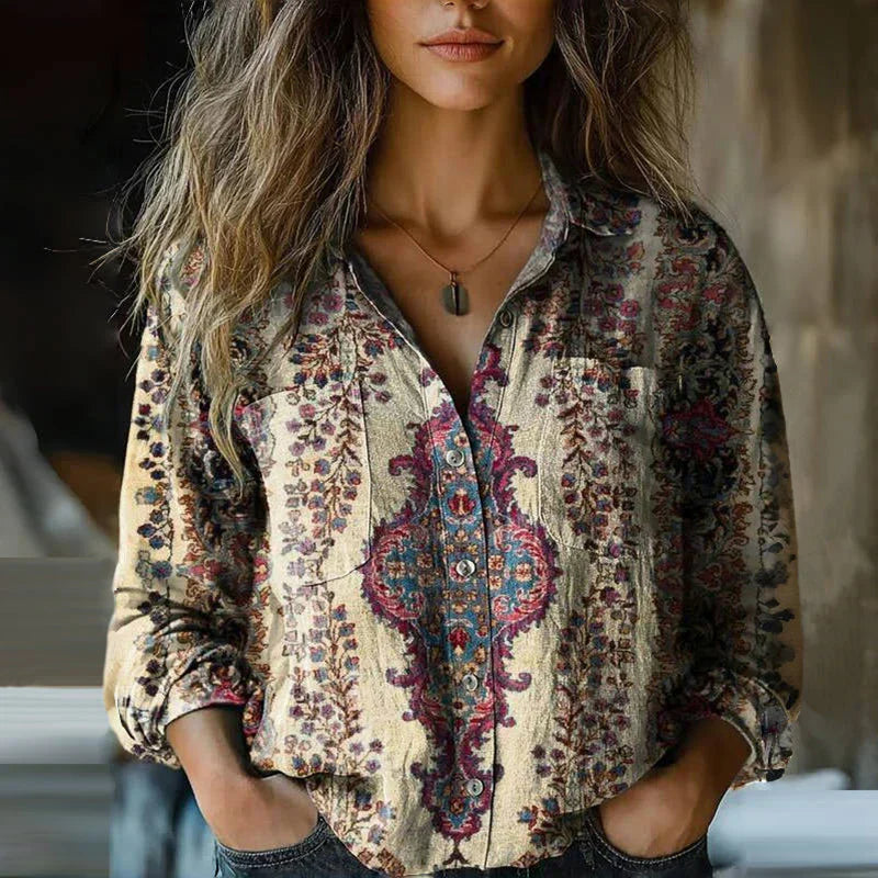 Umaira | Vintage blouse voor dames – elegante retro top met lange mouwen