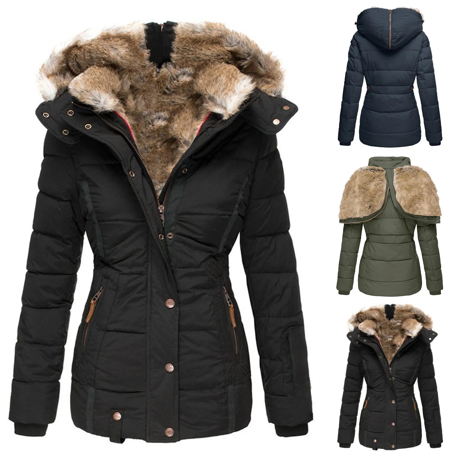 Gwynn | Luxe winterjas met capuchon voor vrouwen, bont gevoerd, warme polyester jas voor koud weer activiteiten