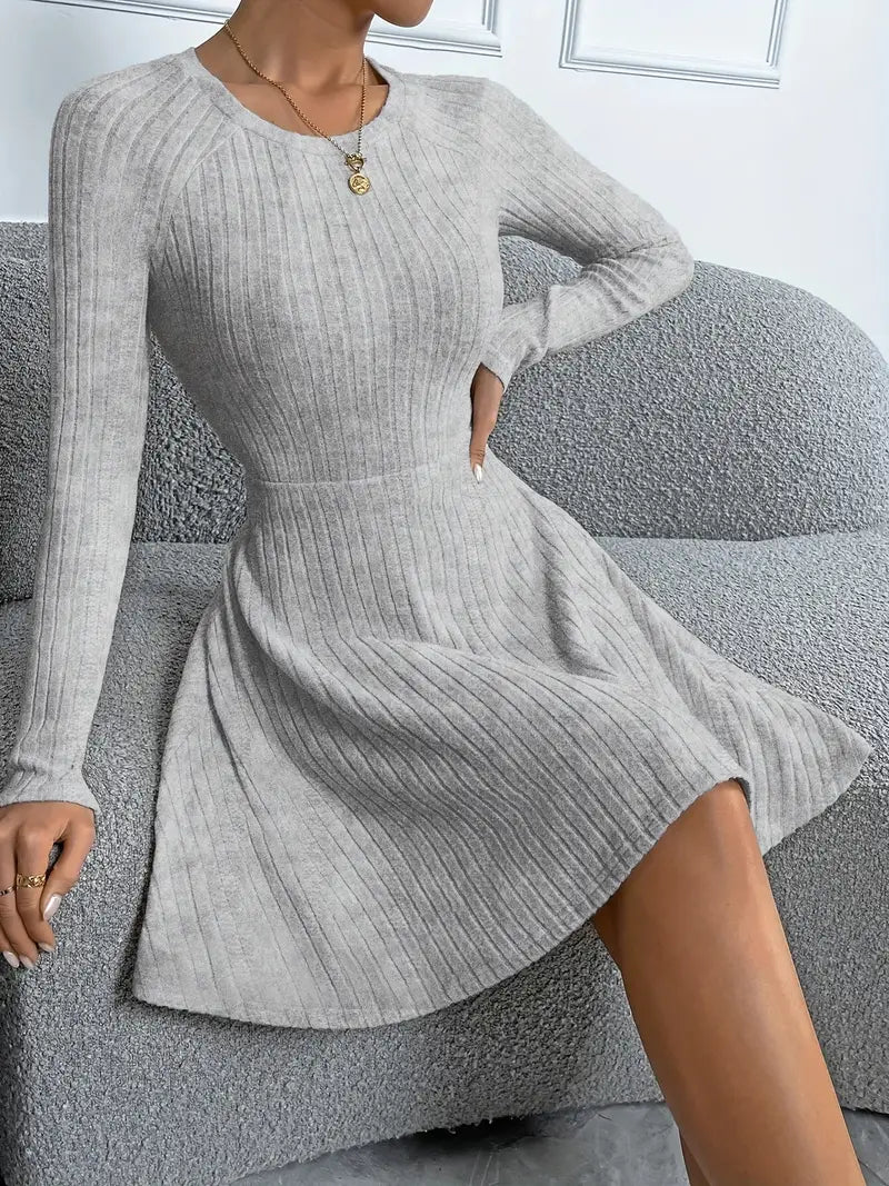 Ribtricot jurk met flare