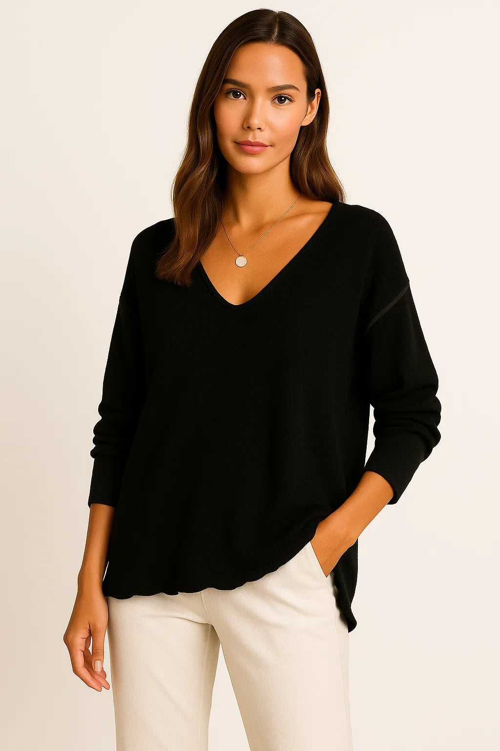 Velyvessa | Losvallend dames-T-shirt met V-hals en lange mouwen – Casual herfsttop