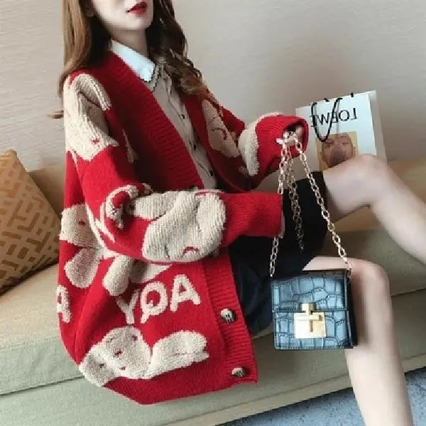 Rozanne | Chunky knit oversized cardigan with playful patterns for women