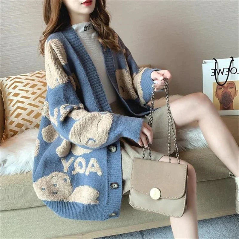 Rozanne | Chunky knit oversized cardigan with playful patterns for women