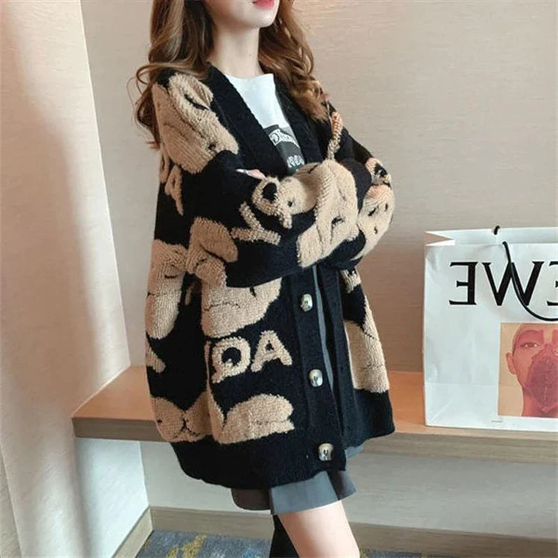 Rozanne | Chunky knit oversized cardigan with playful patterns for women