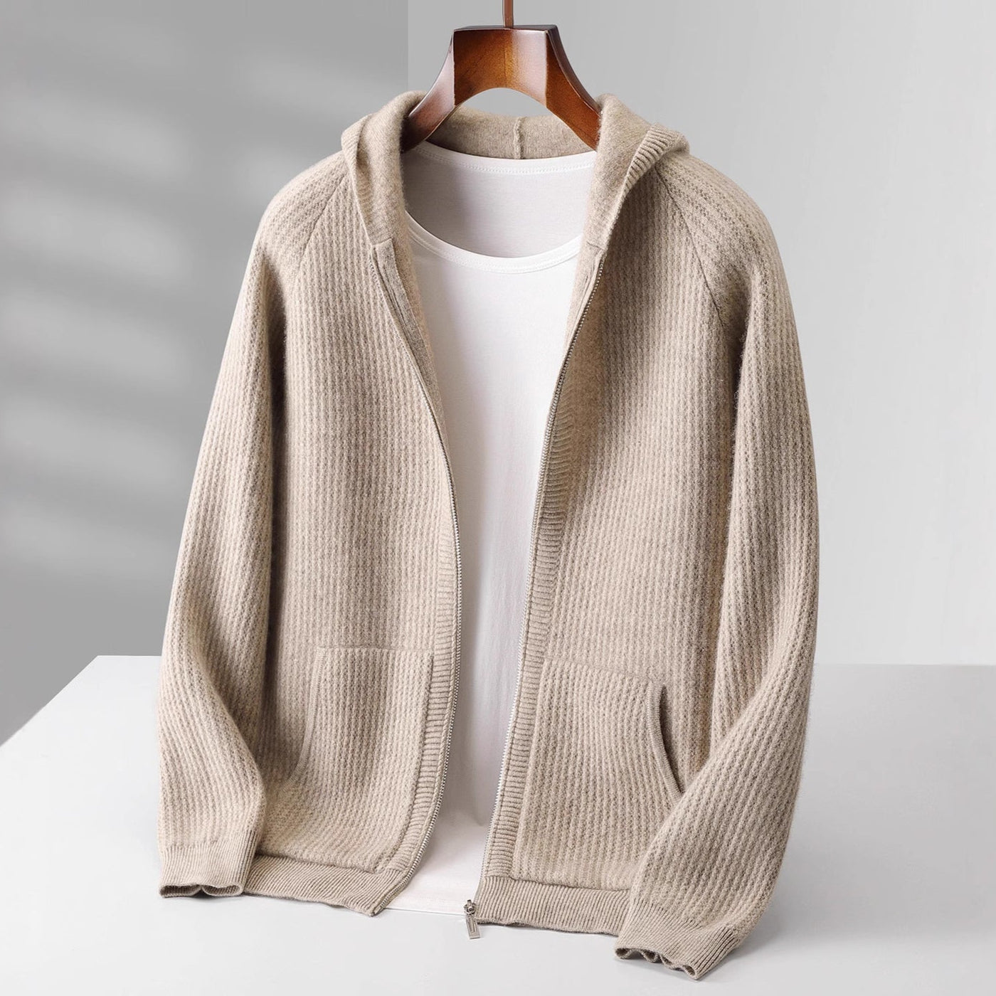 Delyan | Luxe kasjmier hoodie voor heren – Zachte, warme jas met capuchon en ritssluiting