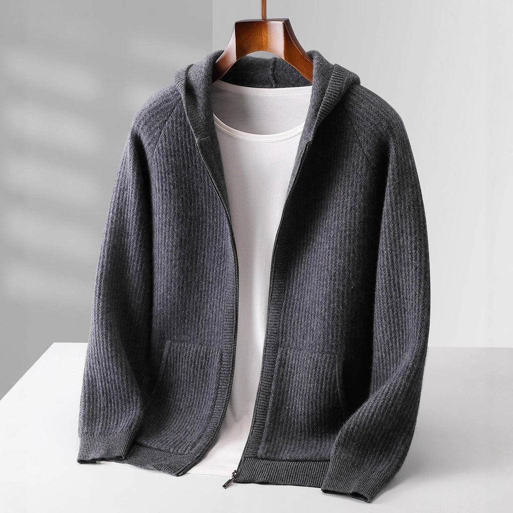 Delyan | Luxe kasjmier hoodie voor heren – Zachte, warme jas met capuchon en ritssluiting