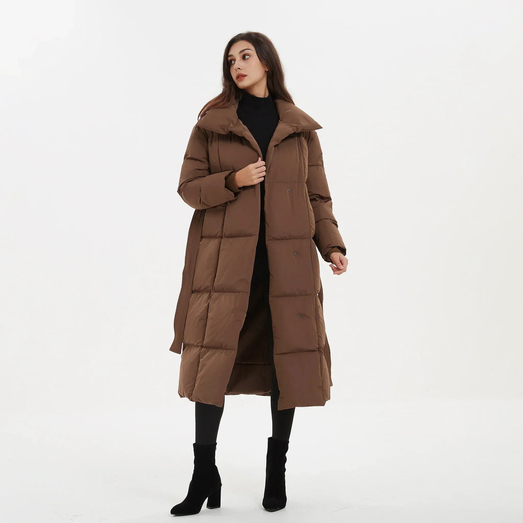 Katerina | Gewatteerde lange winterjas voor dames met riem - Warme, stijlvolle winterjas