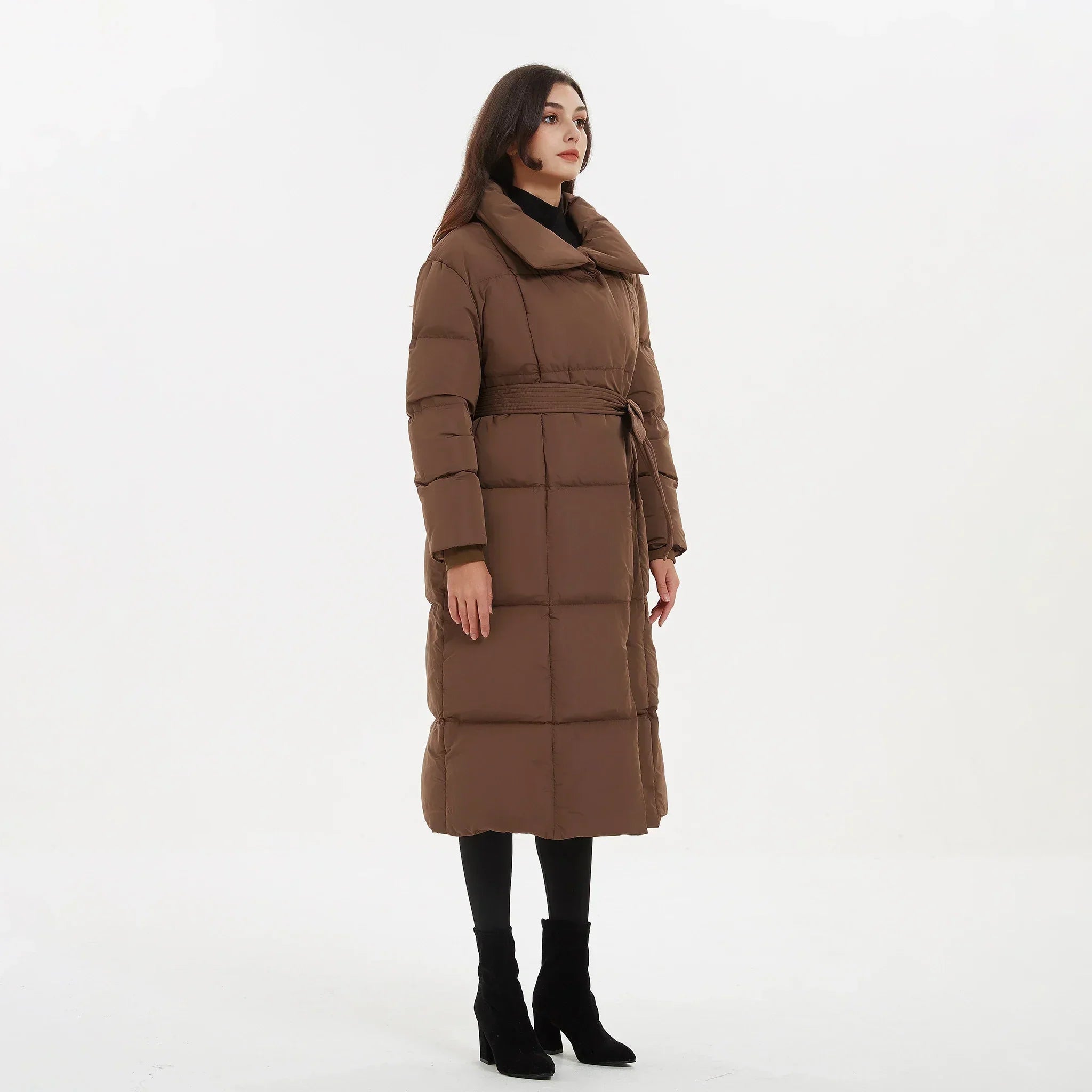 Katerina | Gewatteerde lange winterjas voor dames met riem - Warme, stijlvolle winterjas