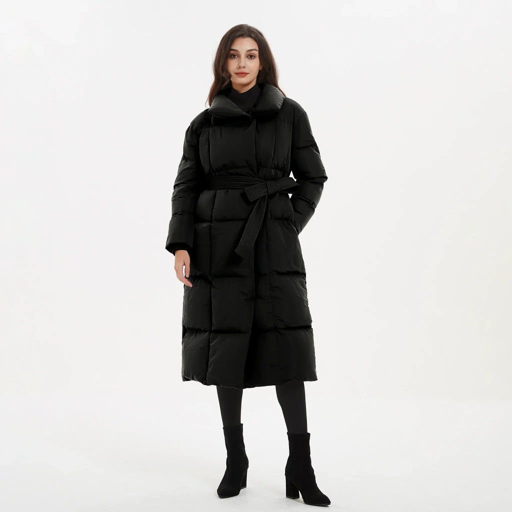 Katerina | Gewatteerde lange winterjas voor dames met riem - Warme, stijlvolle winterjas