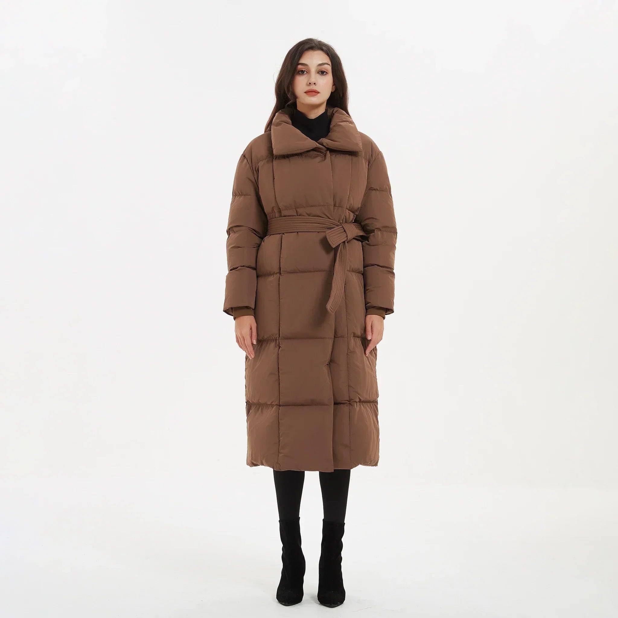 Katerina | Gewatteerde lange winterjas voor dames met riem - Warme, stijlvolle winterjas