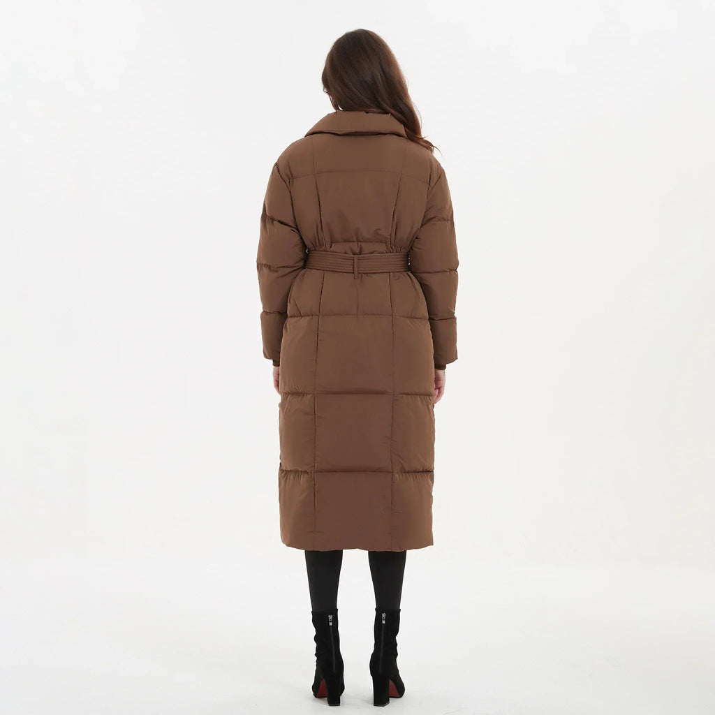 Katerina | Gewatteerde lange winterjas voor dames met riem - Warme, stijlvolle winterjas