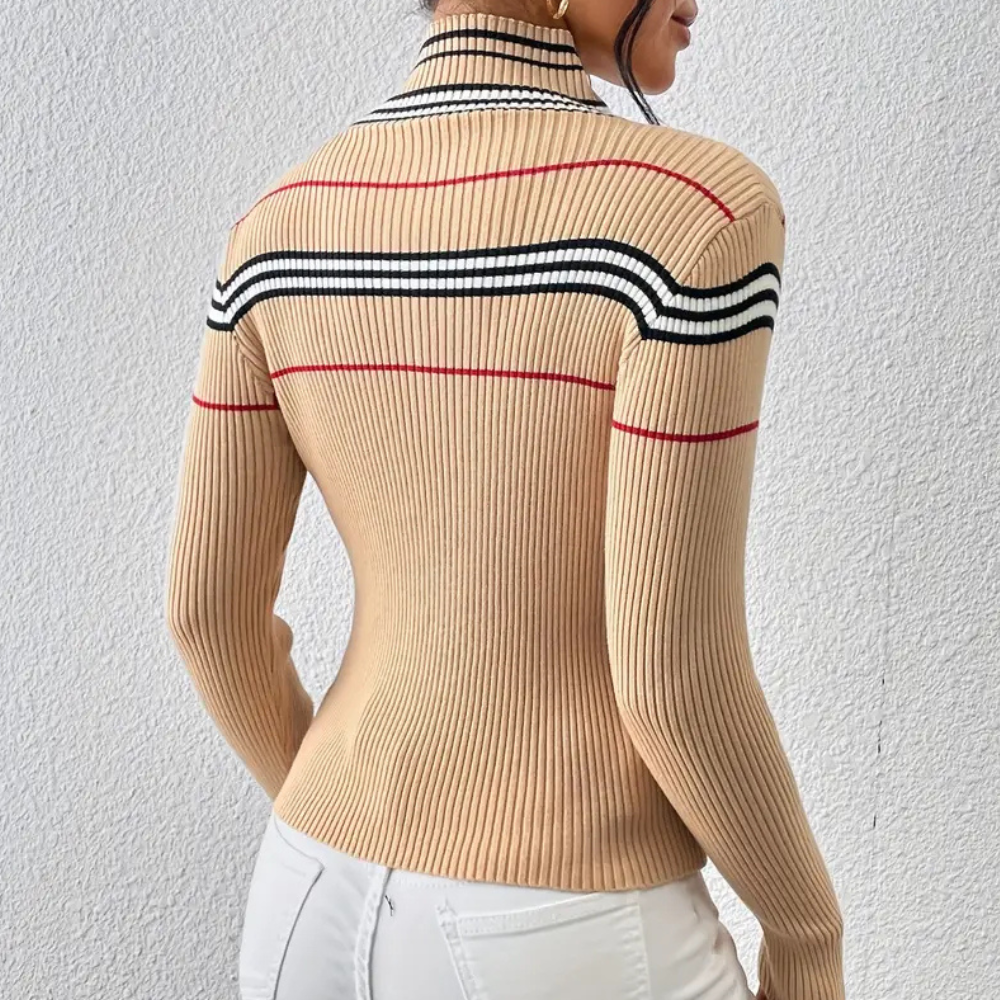 Margaux | Slim Fit Coltrui voor Dames - Gestreept Patroon, Zacht, Stretchy en Stijlvolle Winterkleding