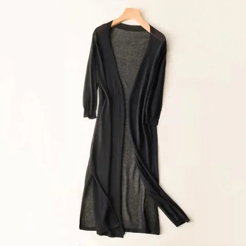 Talyne | Dames losse lange cardigan – lichtgewicht, ademend, casual trui met open voorkant