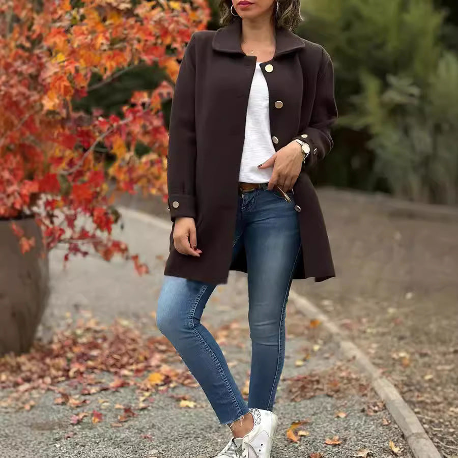 Adlin | Klassieke oversized damesjas met knopen – Halflange herfst-winterjas, casual warme jas
