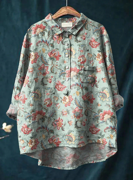 Ovidia | Vrouwen Oversized Bloemenblouse - Lange Mouw, Casual Losjes Pasvorm Top