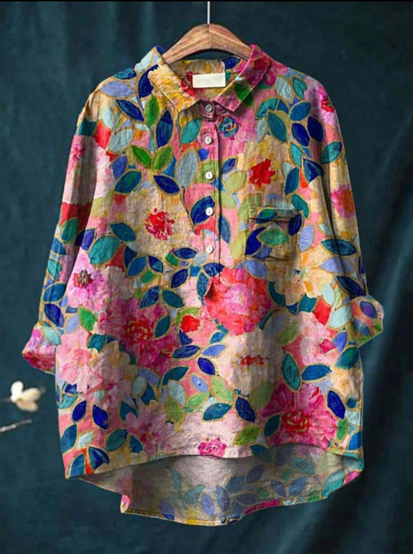 Ovidia | Vrouwen Oversized Bloemenblouse - Lange Mouw, Casual Losjes Pasvorm Top