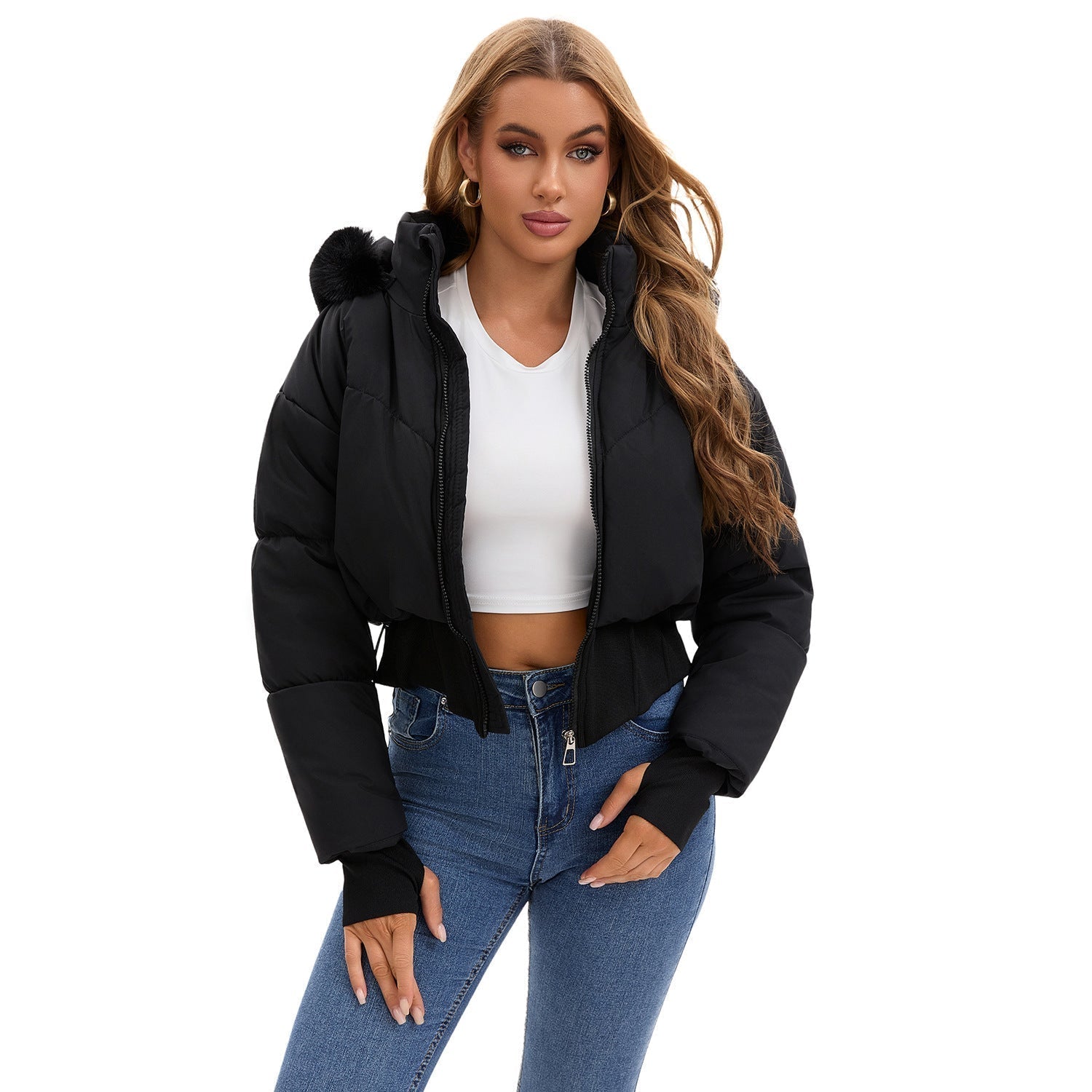 Zalira | Dames cropped donsjack – Lichtgewicht, waterafstotend, afneembare capuchon met nepbont, modieuze winterjas