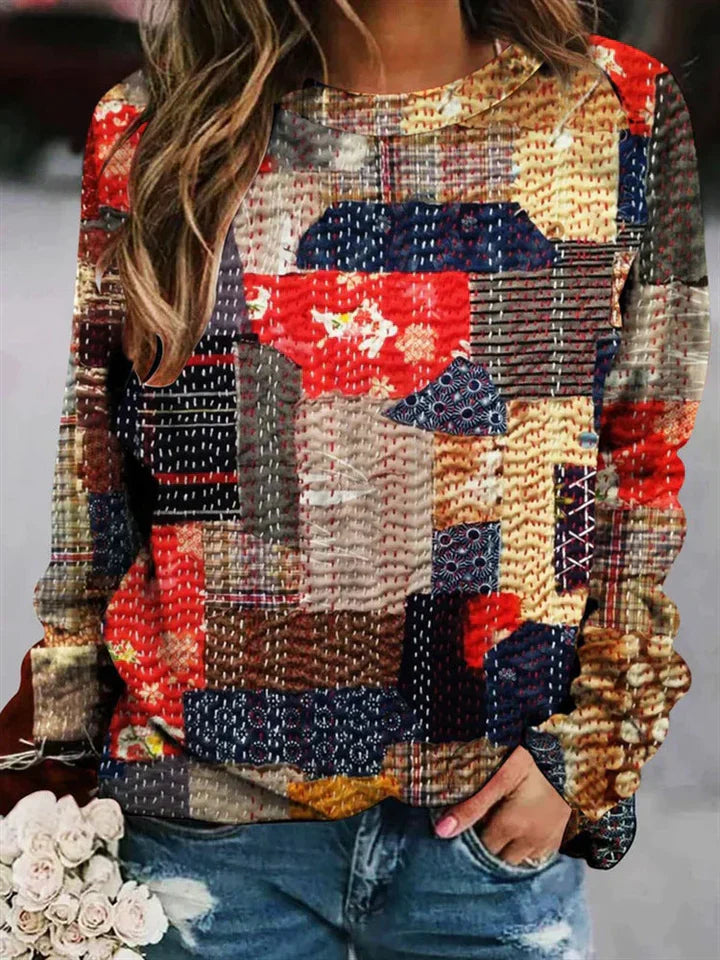 Mira | Kleurrijke damestrui met patroon – Unieke pullover met print, casual relaxte pasvorm