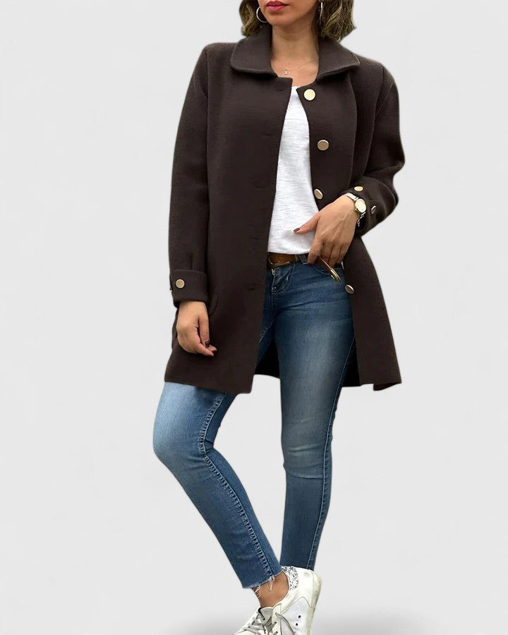 Gisara | Manteau long élégant pour femme - coupe ajustée, revers classiques, vêtement d'extérieur formel et professionnel