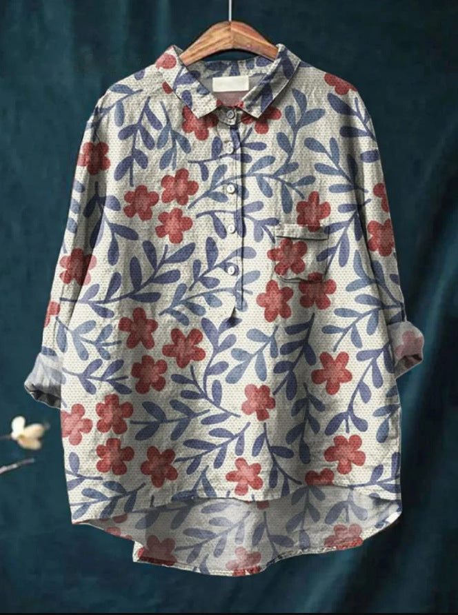 Ovidia | Vrouwen Oversized Bloemenblouse - Lange Mouw, Casual Losjes Pasvorm Top