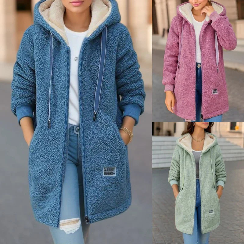 Quinley | Sherpa fleece jas met capuchon voor dames – Warme en comfortabele winterjas