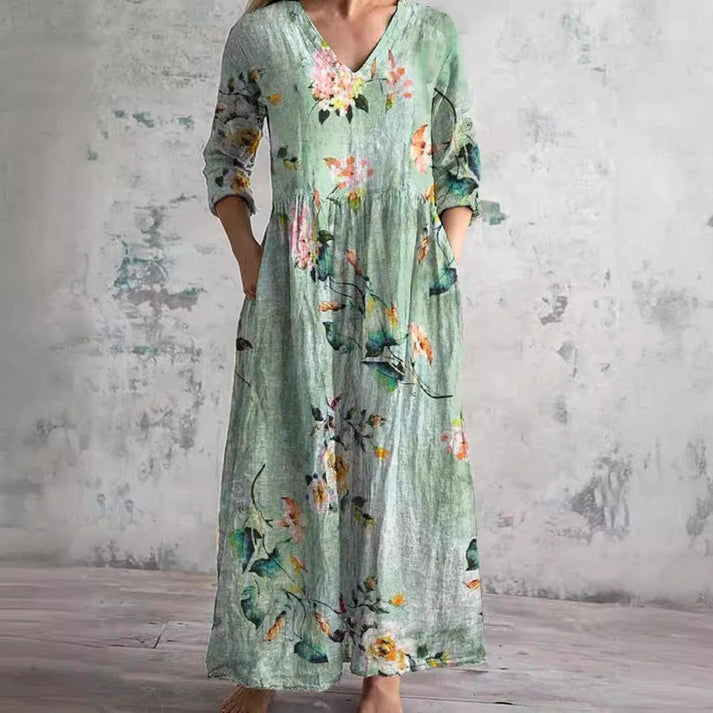 Elvana | Elegante bloemenjurk voor dames – Casual vintage jurk met lange mouwen