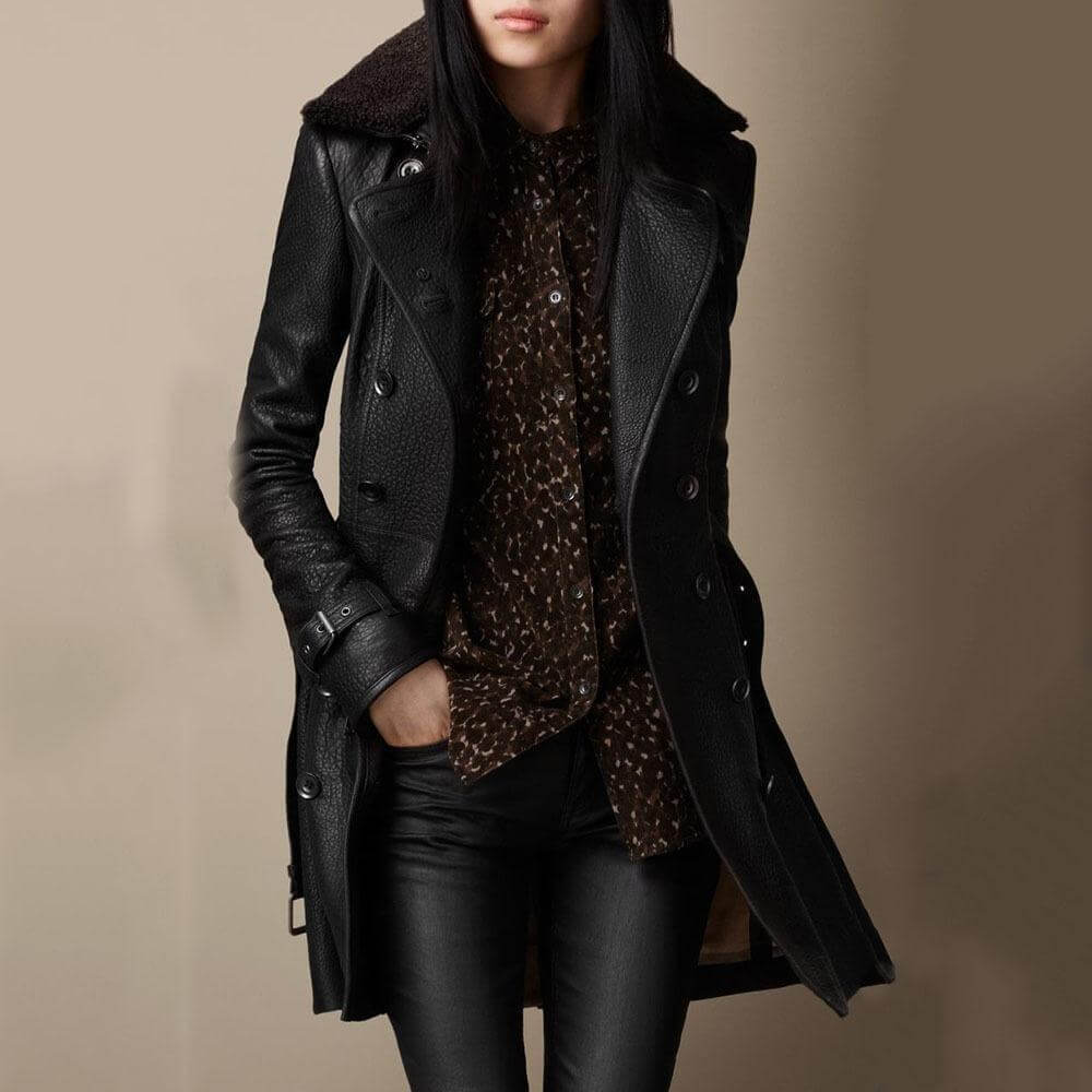 Irivellea | Elegante leren trenchcoat voor dames – Lange, stijlvolle bovenkleding voor herfst en winter