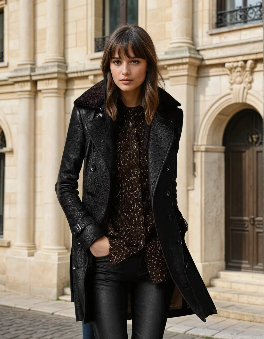 Irivellea | Elegante leren trenchcoat voor dames – Lange, stijlvolle bovenkleding voor herfst en winter
