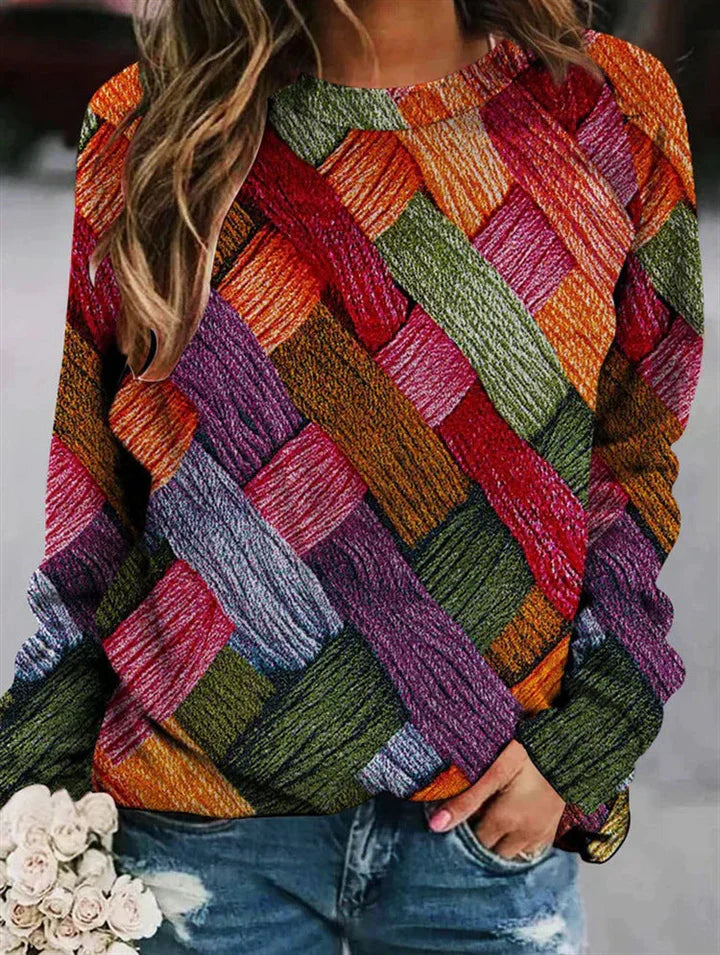 Mira | Kleurrijke damestrui met patroon – Unieke pullover met print, casual relaxte pasvorm