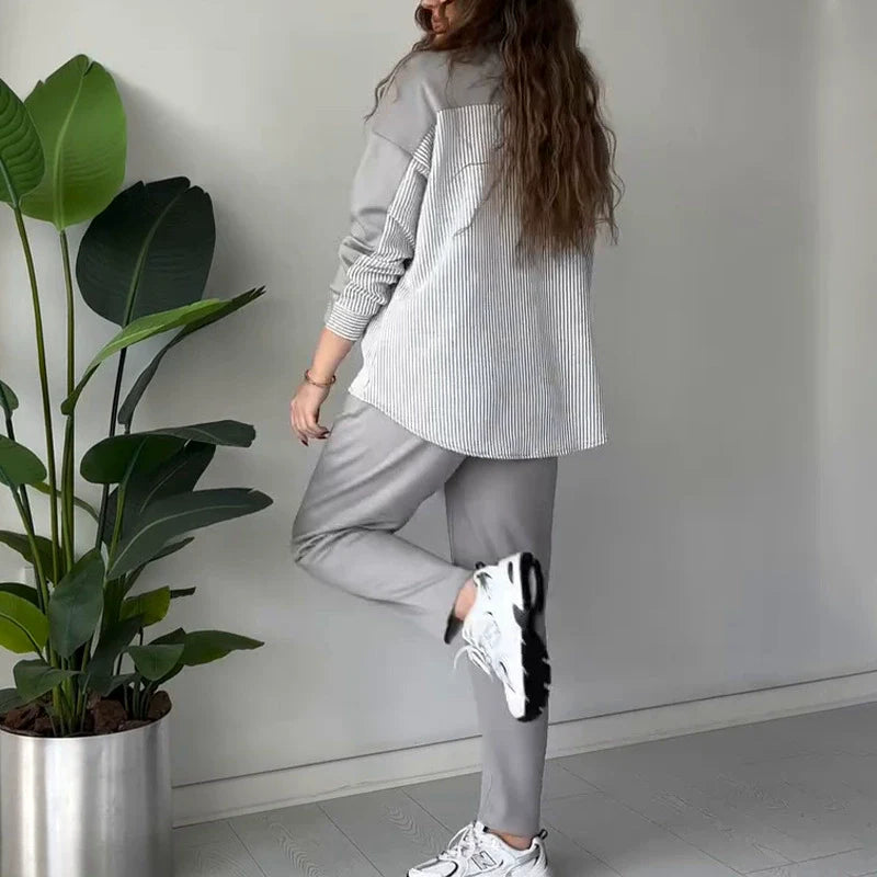 Yvan | Relaxed fit tweedelige set voor dames – top met lange mouwen en broek, casual loungewear