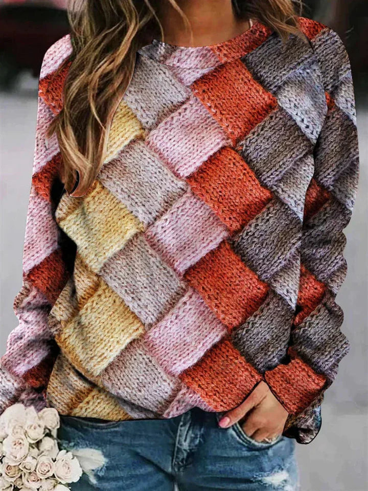 Mira | Kleurrijke damestrui met patroon – Unieke pullover met print, casual relaxte pasvorm