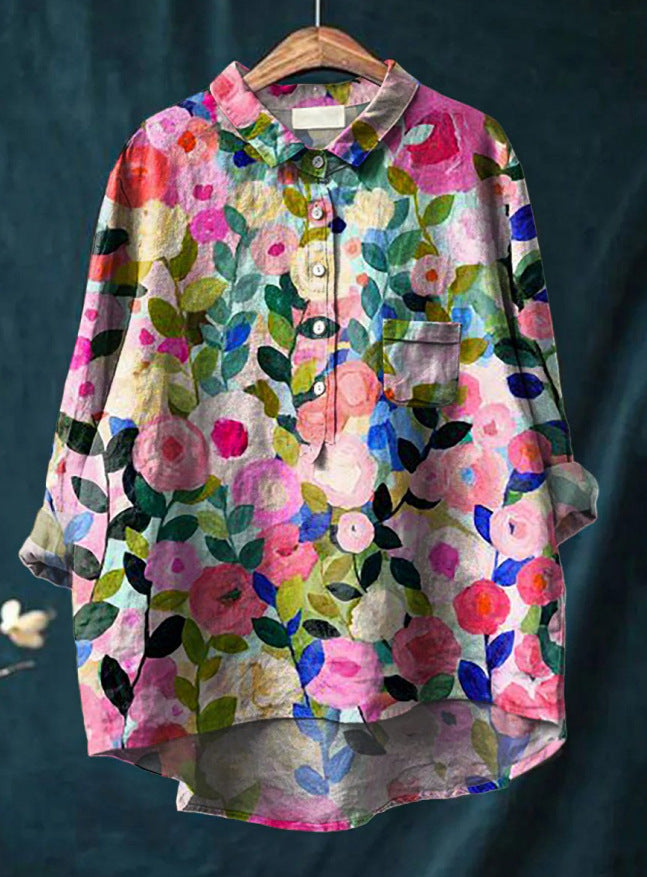 Ovidia | Vrouwen Oversized Bloemenblouse - Lange Mouw, Casual Losjes Pasvorm Top