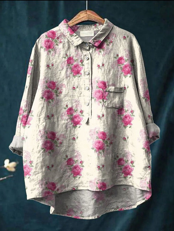 Ovidia | Vrouwen Oversized Bloemenblouse - Lange Mouw, Casual Losjes Pasvorm Top