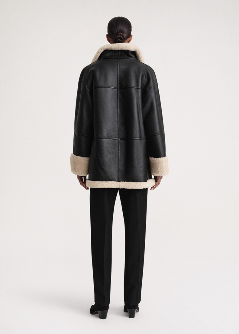 Delyraella | Oversized leren jas voor dames – Warme winterjas met fleecevoering, casual chique bovenkleding