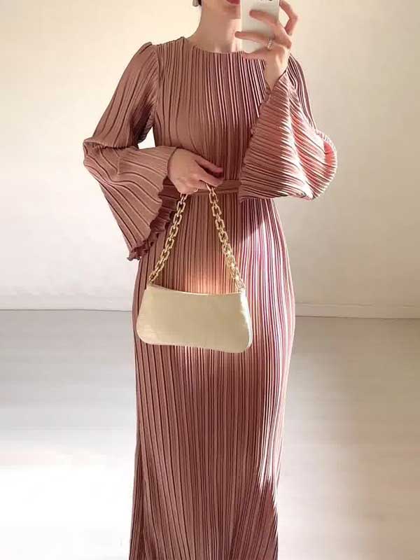 Evette | Pleated Long-Sleeve Maxi Dress - Elegant, Flowing Dress