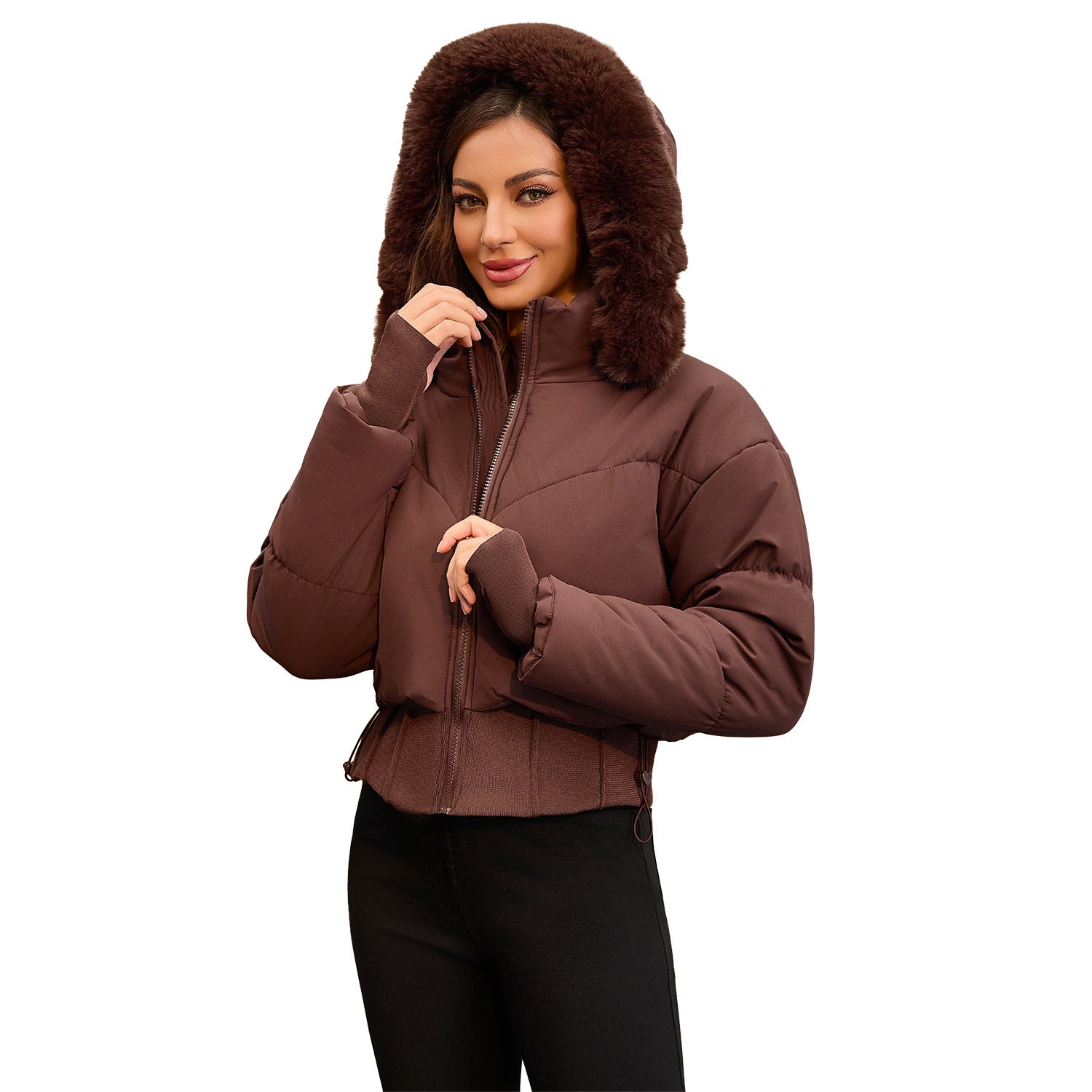 Zalira | Dames cropped donsjack – Lichtgewicht, waterafstotend, afneembare capuchon met nepbont, modieuze winterjas
