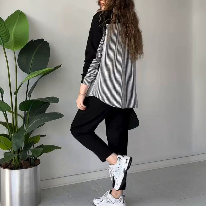 Yvan | Relaxed fit tweedelige set voor dames – top met lange mouwen en broek, casual loungewear
