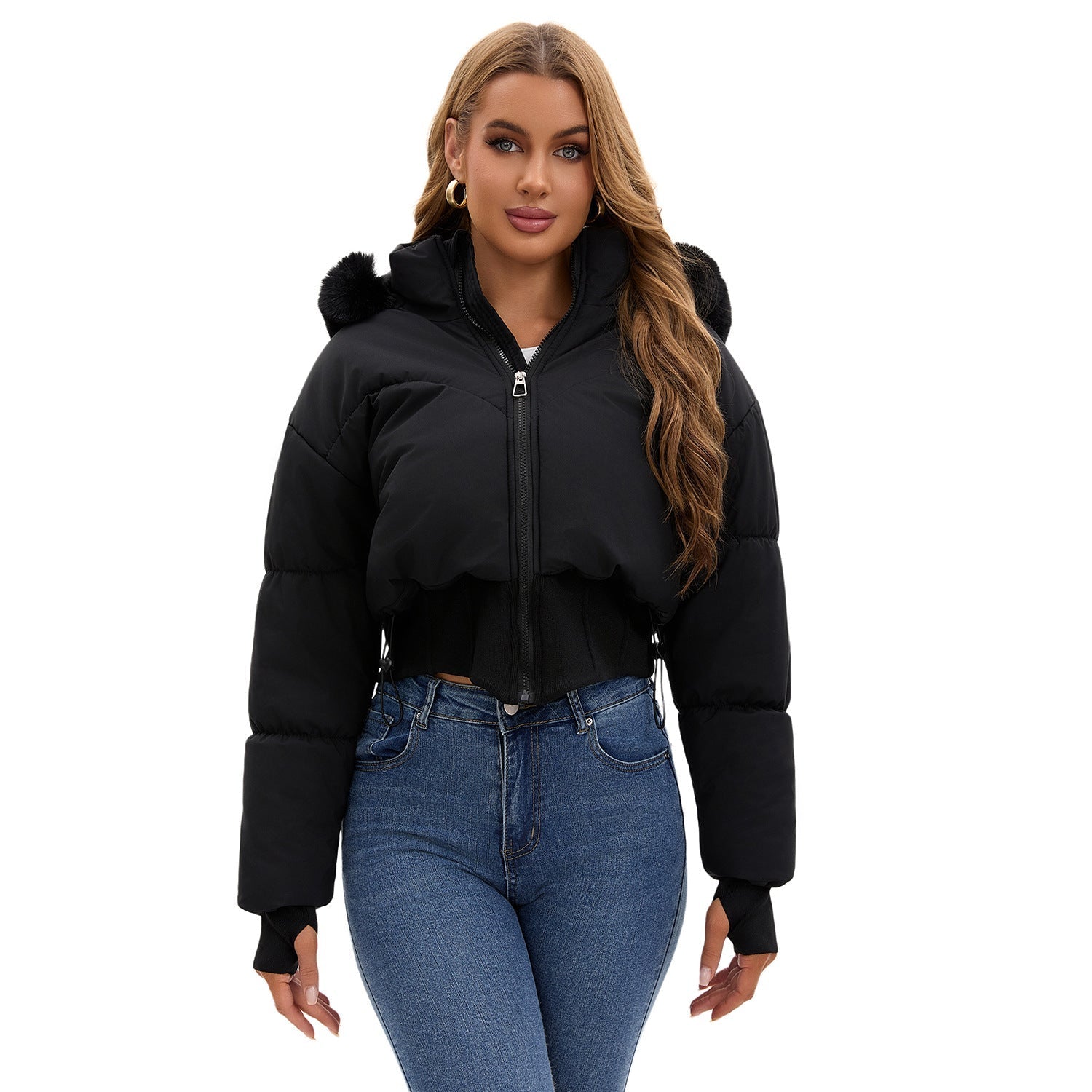 Zalira | Dames cropped donsjack – Lichtgewicht, waterafstotend, afneembare capuchon met nepbont, modieuze winterjas