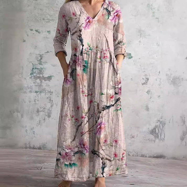 Elvana | Elegante bloemenjurk voor dames – Casual vintage jurk met lange mouwen