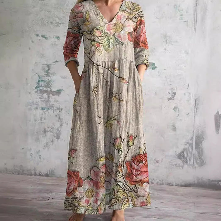 Elvana | Elegante bloemenjurk voor dames – Casual vintage jurk met lange mouwen