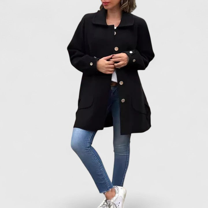 Gisara | Manteau long élégant pour femme - coupe ajustée, revers classiques, vêtement d'extérieur formel et professionnel