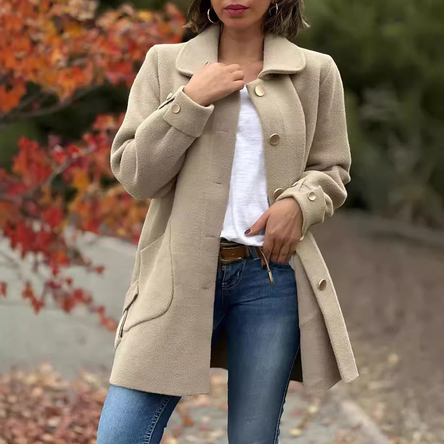 Adlin | Klassieke oversized damesjas met knopen – Halflange herfst-winterjas, casual warme jas